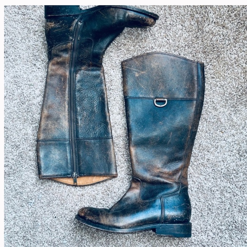 Distressed Black and Cognac Leather Boots - Frye (will post more pics)